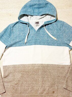 Hang Ten Men’s Colorblock Beach Hoodie Blue, White & Tan Size Large
